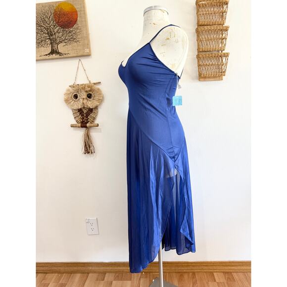 80s NOS Dark Blue Diagonal Hem Lingerie Nightgown size small - Picture 2 of 10